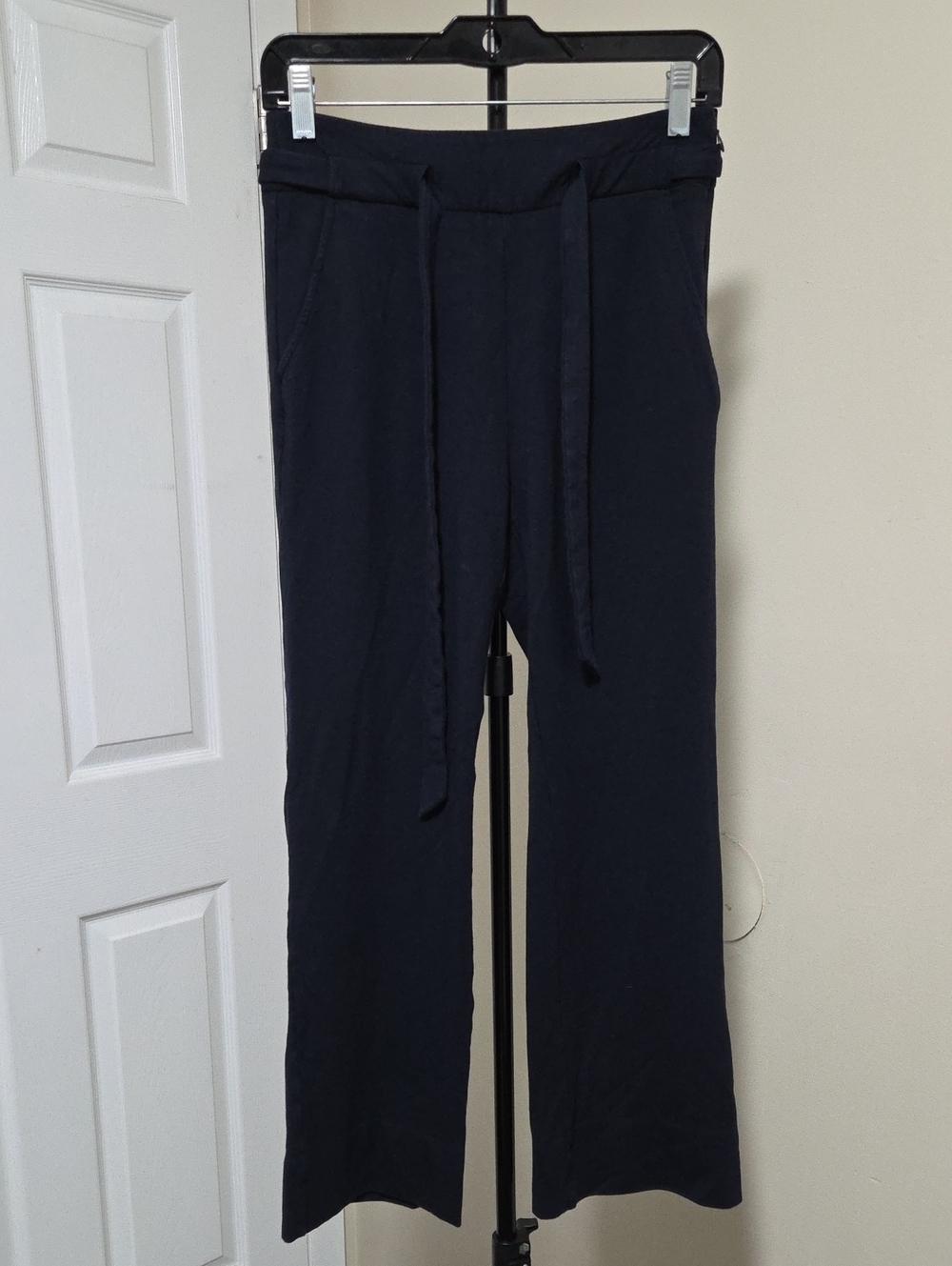CAbi Cotton Blend Navy Tie-Waist Wide Leg Pants
